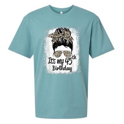 45 Years Old Messy Bun Leopard It's My 45th Birthday Sueded Cloud Jersey T-Shirt