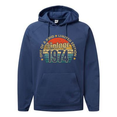 48 Years Old Vintage 1974 Limited Edition 48th Performance Fleece Hoodie