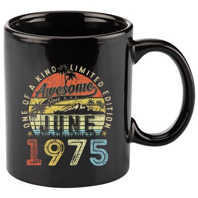 48 Year Old Awesome Since June 1975 48th Birthday 11oz C Handle Ceramic Mug
