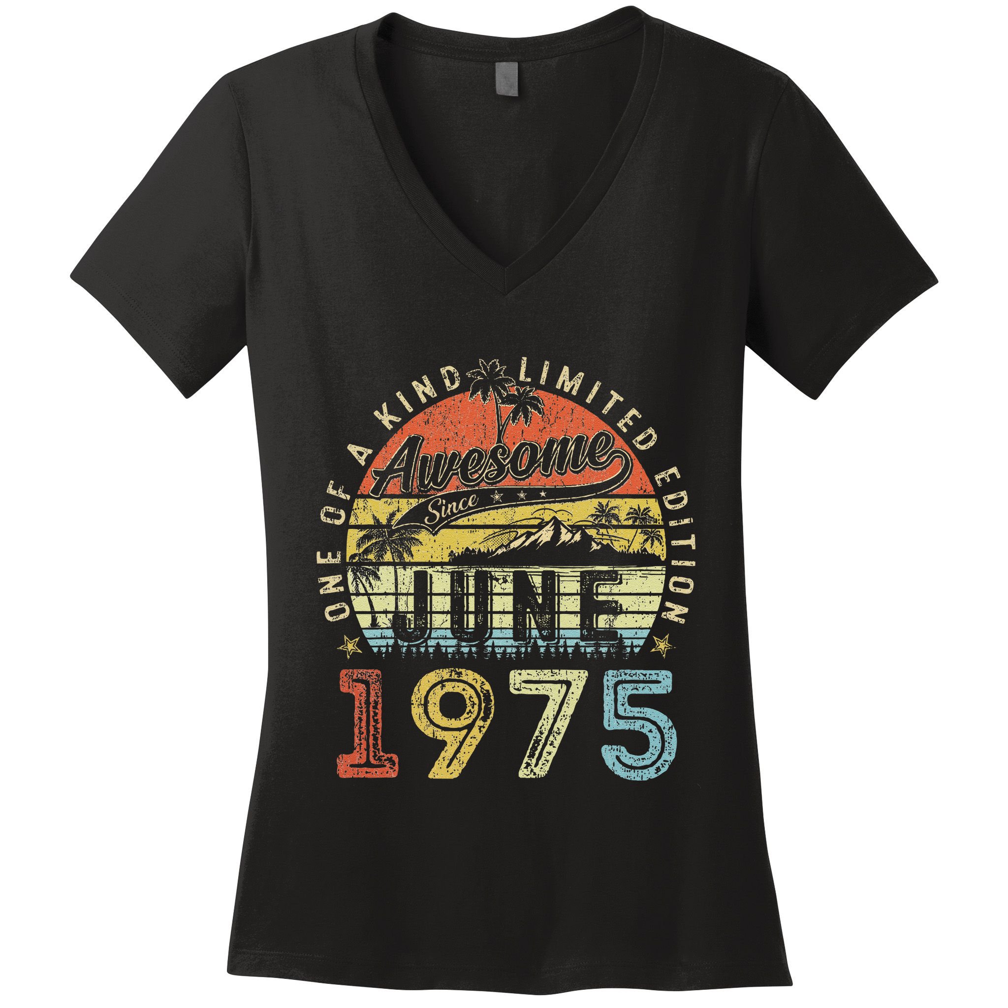48 Year Old Awesome Since June 1975 48th Birthday Women's V-Neck T-Shirt