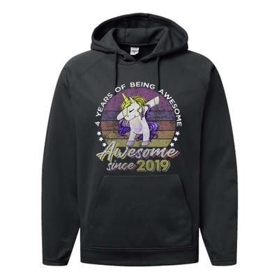 4 Years Old Dabbing Unicorn Gifts 4th Birthday Party Performance Fleece Hoodie