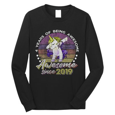 4 Years Old Dabbing Unicorn Gifts 4th Birthday Party Long Sleeve Shirt