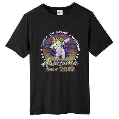 4 Years Old Dabbing Unicorn Gifts 4th Birthday Party Tall Fusion ChromaSoft Performance T-Shirt