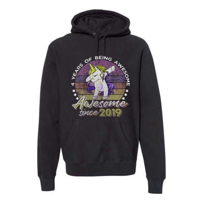 4 Years Old Dabbing Unicorn Gifts 4th Birthday Party Premium Hoodie