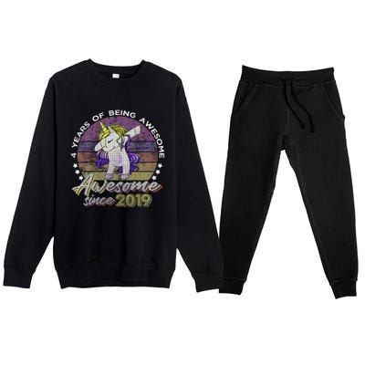 4 Years Old Dabbing Unicorn Gifts 4th Birthday Party Premium Crewneck Sweatsuit Set