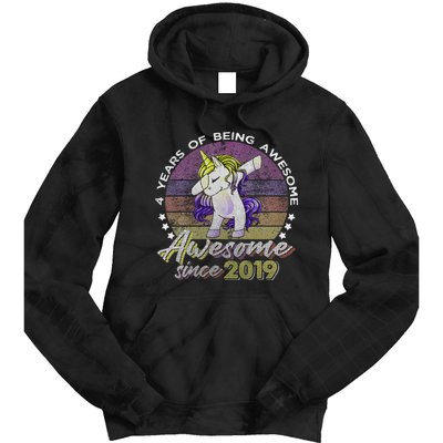 4 Years Old Dabbing Unicorn Gifts 4th Birthday Party Tie Dye Hoodie