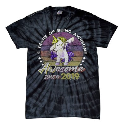 4 Years Old Dabbing Unicorn Gifts 4th Birthday Party Tie-Dye T-Shirt