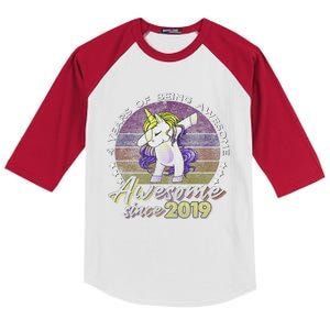 4 Years Old Dabbing Unicorn Gifts 4th Birthday Party Kids Colorblock Raglan Jersey