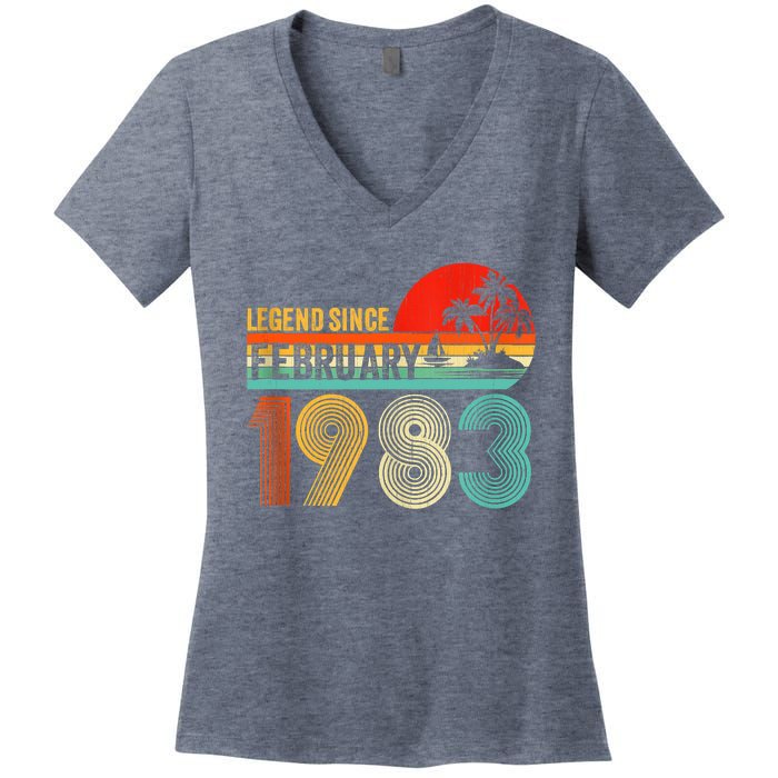 40 Year Old Vintage Legend Since February 1983 40th Birthday Women's V-Neck T-Shirt