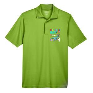 4 Year Old 4th Birthday T Rex Dinosaur Men's Origin Performance Pique Polo