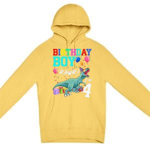 4 Year Old 4th Birthday T Rex Dinosaur Premium Pullover Hoodie