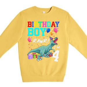 4 Year Old 4th Birthday T Rex Dinosaur Premium Crewneck Sweatshirt