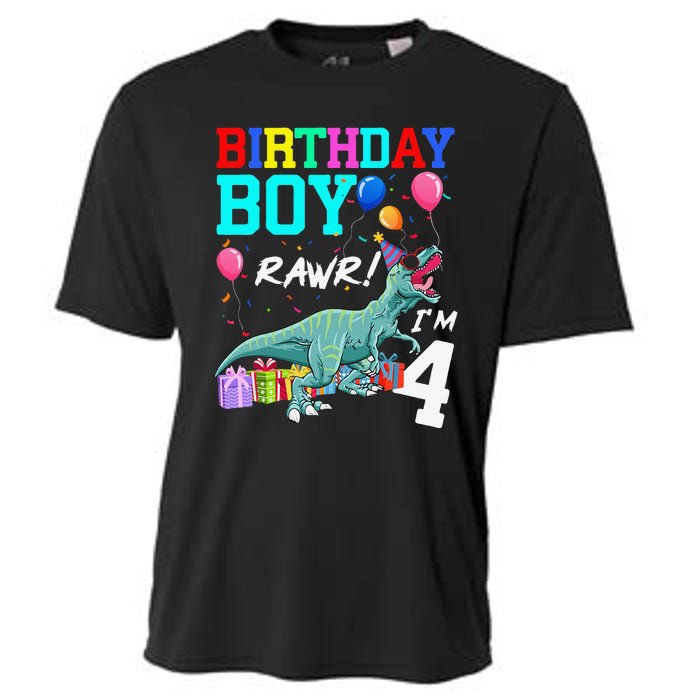 4 Year Old 4th Birthday T Rex Dinosaur Cooling Performance Crew T-Shirt