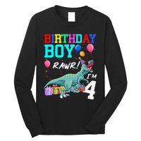 4 Year Old 4th Birthday T Rex Dinosaur Long Sleeve Shirt