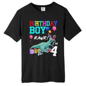 4 Year Old 4th Birthday T Rex Dinosaur Tall Fusion ChromaSoft Performance T-Shirt