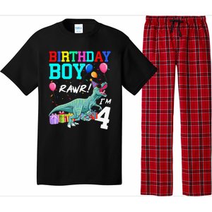 4 Year Old 4th Birthday T Rex Dinosaur Pajama Set