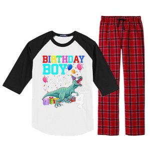 4 Year Old 4th Birthday T Rex Dinosaur Raglan Sleeve Pajama Set