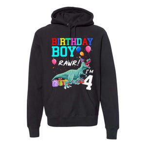 4 Year Old 4th Birthday T Rex Dinosaur Premium Hoodie