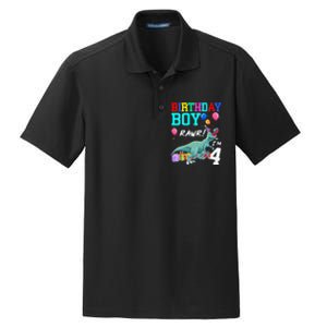 4 Year Old 4th Birthday T Rex Dinosaur Dry Zone Grid Polo