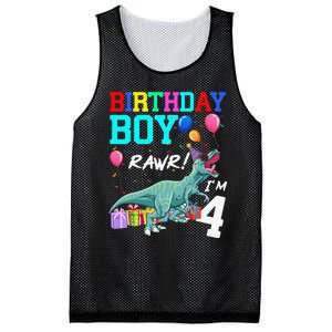 4 Year Old 4th Birthday T Rex Dinosaur Mesh Reversible Basketball Jersey Tank