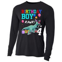 4 Year Old 4th Birthday T Rex Dinosaur Cooling Performance Long Sleeve Crew