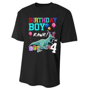 4 Year Old 4th Birthday T Rex Dinosaur Performance Sprint T-Shirt