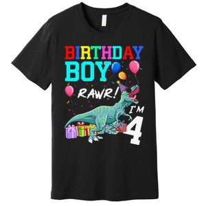 4 Year Old 4th Birthday T Rex Dinosaur Premium T-Shirt