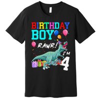 4 Year Old 4th Birthday T Rex Dinosaur Premium T-Shirt