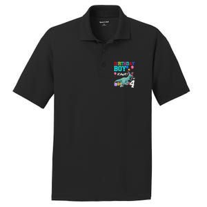 4 Year Old 4th Birthday T Rex Dinosaur PosiCharge RacerMesh Polo