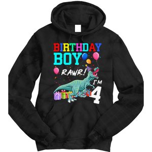 4 Year Old 4th Birthday T Rex Dinosaur Tie Dye Hoodie