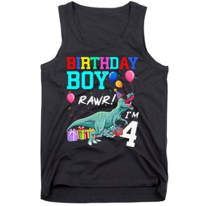 4 Year Old 4th Birthday T Rex Dinosaur Tank Top