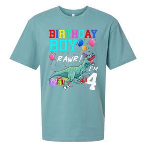 4 Year Old 4th Birthday T Rex Dinosaur Sueded Cloud Jersey T-Shirt