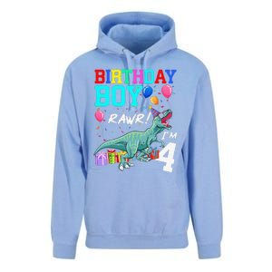 4 Year Old 4th Birthday T Rex Dinosaur Unisex Surf Hoodie