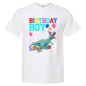 4 Year Old 4th Birthday T Rex Dinosaur Garment-Dyed Heavyweight T-Shirt