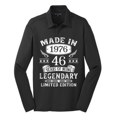 46 Years Old Made In 1976 Shirt 46th Birthday Gift Silk Touch Performance Long Sleeve Polo