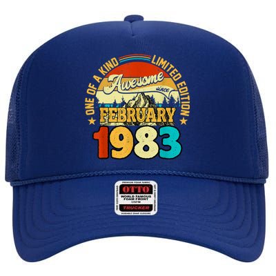 40 Years Old Awesome Since February 1983 40th Birthday Gifts High Crown Mesh Back Trucker Hat