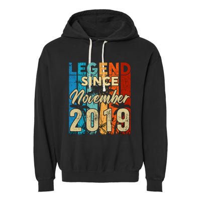 4 Years Old Legend Since November 2019 4th Birthday Boy Garment-Dyed Fleece Hoodie