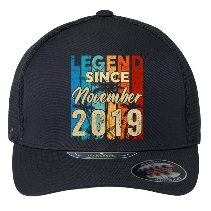 4 Years Old Legend Since November 2019 4th Birthday Boy Flexfit Unipanel Trucker Cap