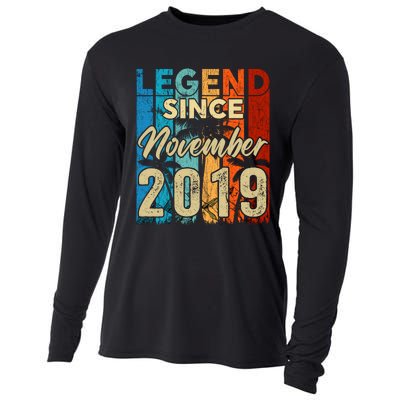 4 Years Old Legend Since November 2019 4th Birthday Boy Cooling Performance Long Sleeve Crew