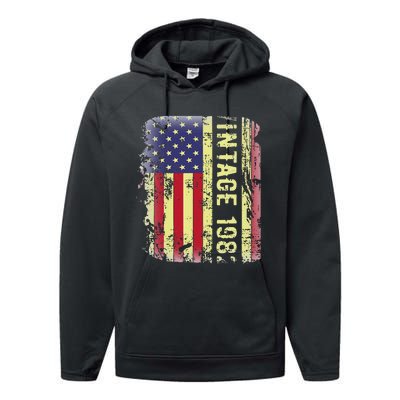 41 Year Old Gifts Vintage 1982 American Flag 41st Birthday Performance Fleece Hoodie