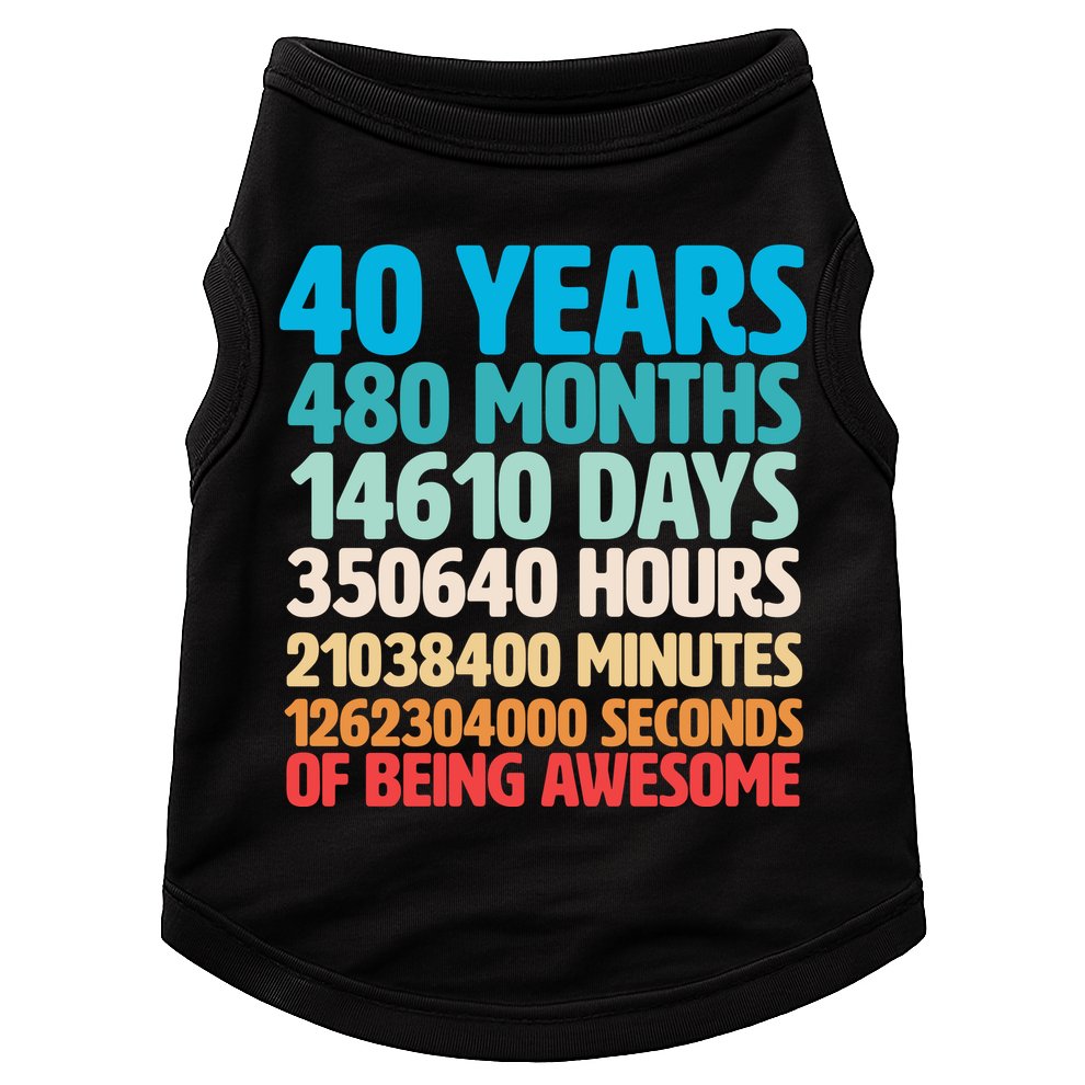 40 Years Of Being Awesome 40th Birthday Time Breakdown Doggie Tank