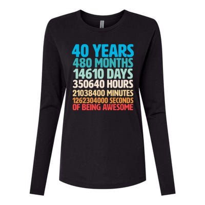 40 Years Of Being Awesome 40th Birthday Time Breakdown Womens Cotton Relaxed Long Sleeve T-Shirt