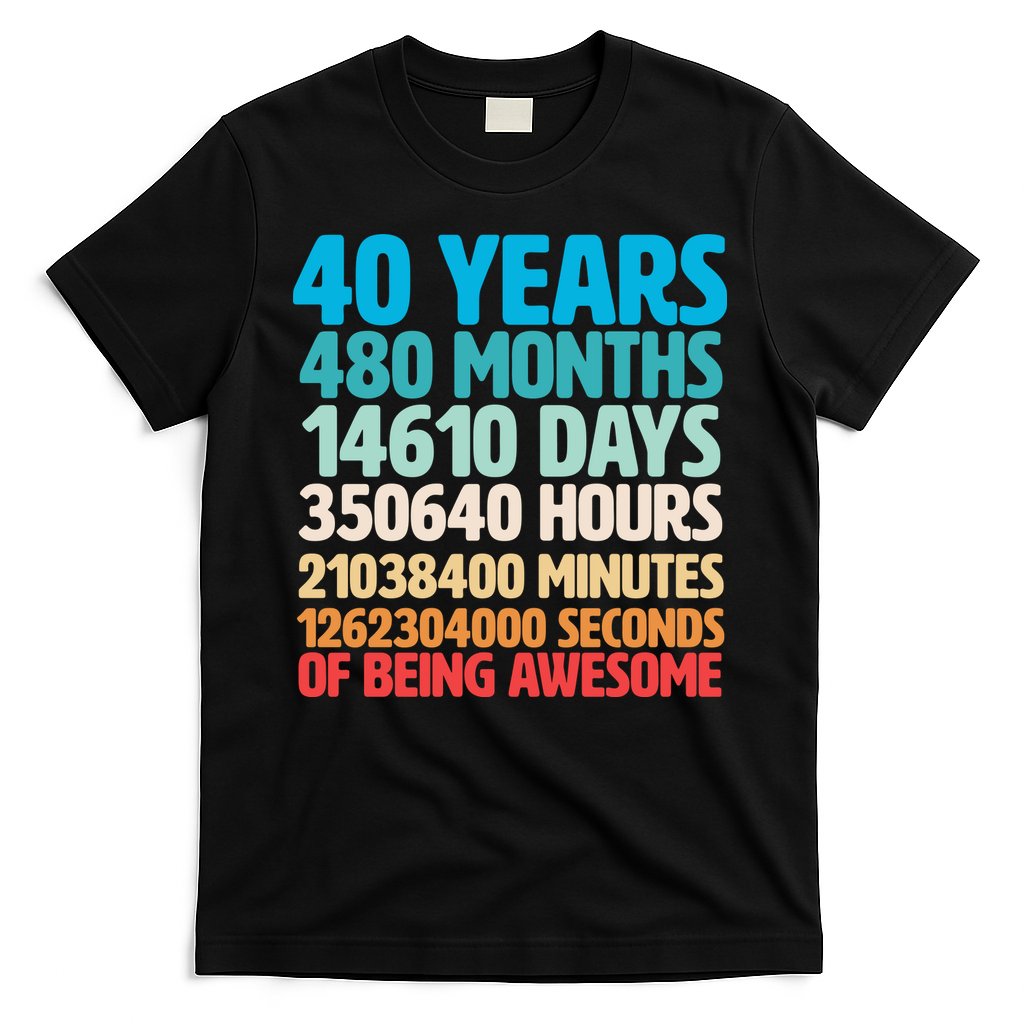 40 Years Of Being Awesome 40th Birthday Time Breakdown T-Shirt