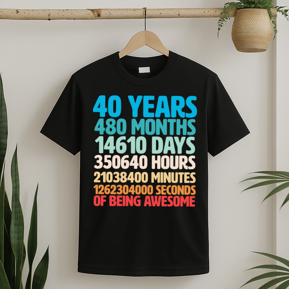 40 Years Of Being Awesome 40th Birthday Time Breakdown T-Shirt