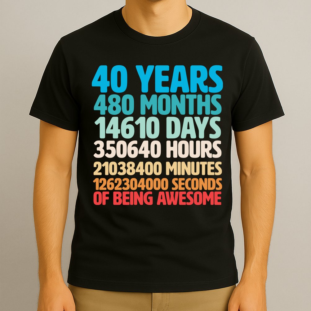 40 Years Of Being Awesome 40th Birthday Time Breakdown T-Shirt