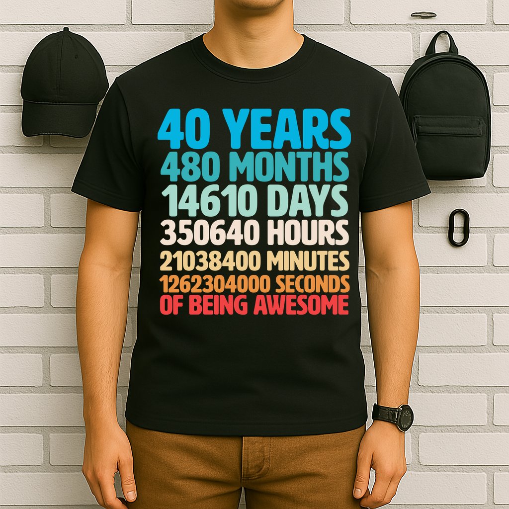 40 Years Of Being Awesome 40th Birthday Time Breakdown T-Shirt