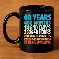 40 Years Of Being Awesome 40th Birthday Time Breakdown 11oz C Handle Ceramic Mug