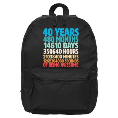 40 Years Of Being Awesome 40th Birthday Time Breakdown 16 in Basic Backpack