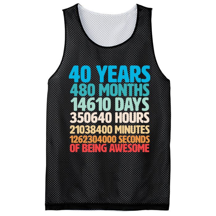 40 Years Of Being Awesome 40th Birthday Time Breakdown Mesh Reversible Basketball Jersey Tank
