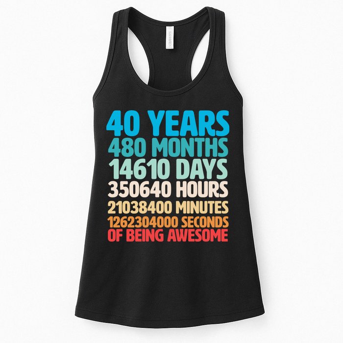 40 Years Of Being Awesome 40th Birthday Time Breakdown Womens Tank Top